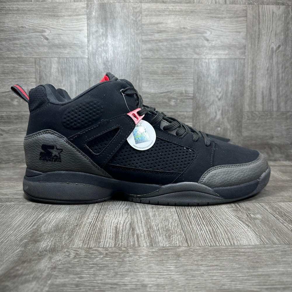 Starter Basketball Shoes Mens 13 Black Grey Red Mid Top Athletic Sneakers NEW‎